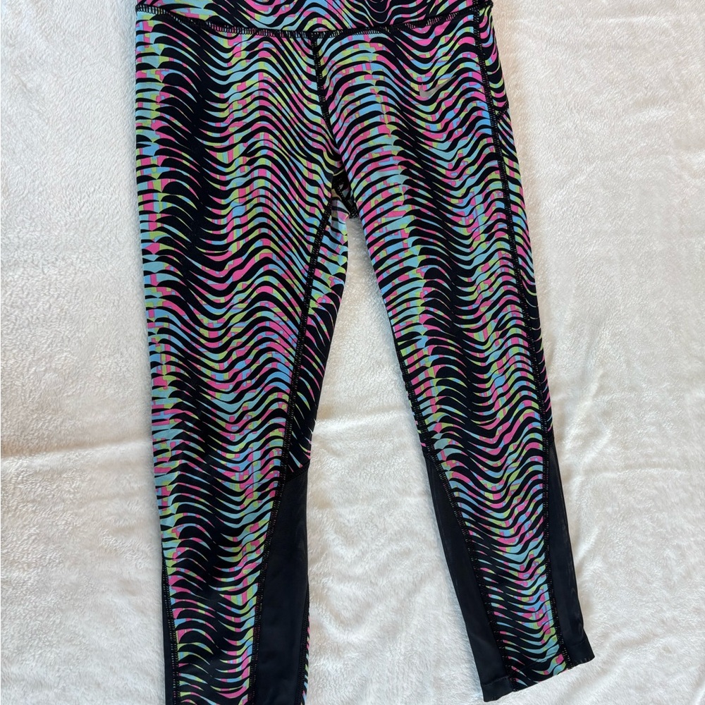 Nike Dri-Fit Running Capris XS | Neon‎ Abstract Wave Print | Stretch Compression